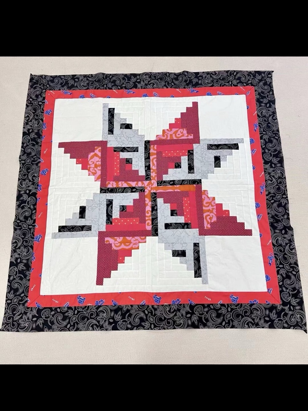 Handmade Star Log Cabin Baby Quilt Top 47x47" Pieced~ BABY/BED/Wall …